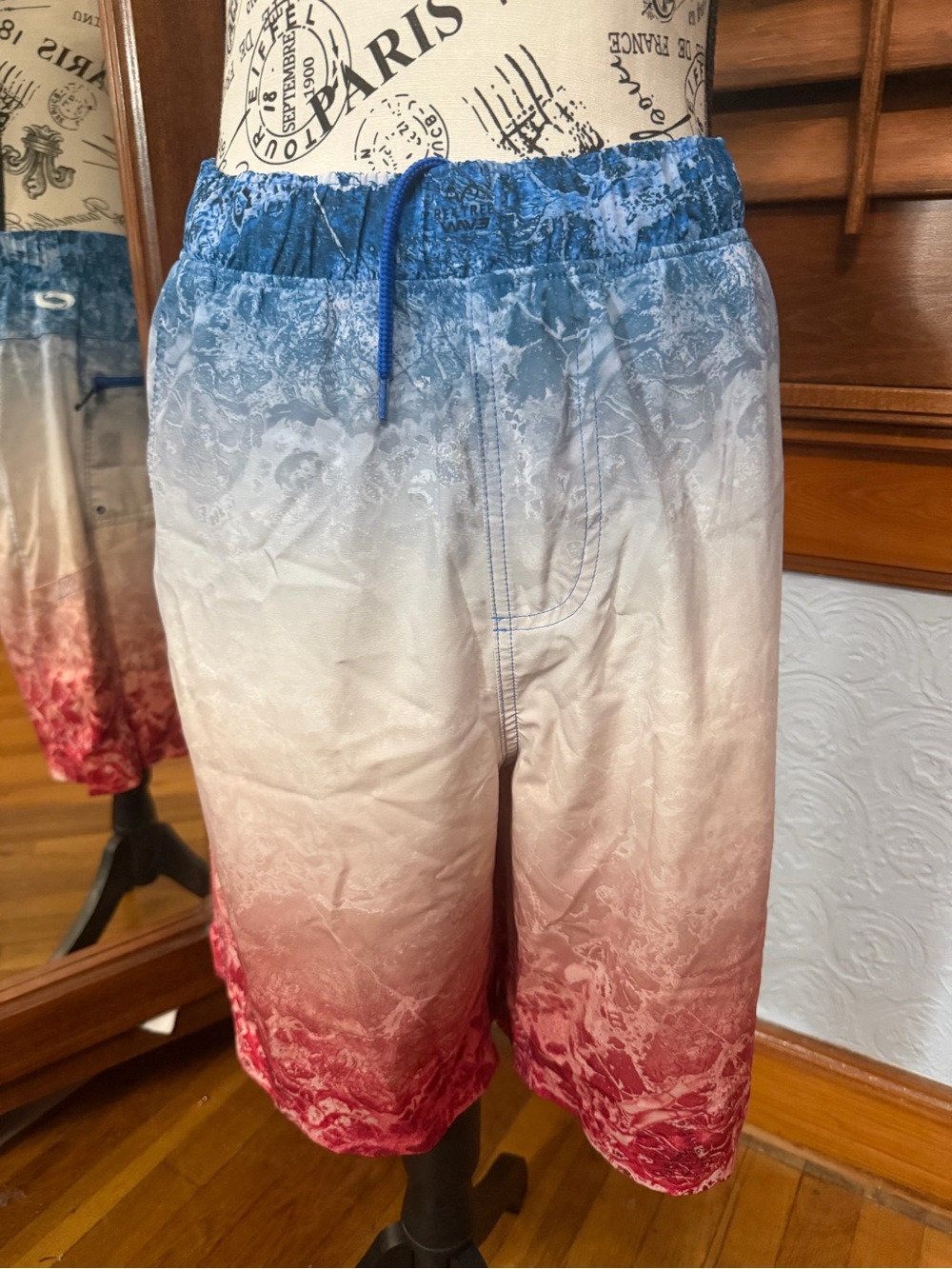 O’rageous Blue, white and red Swim Shorts